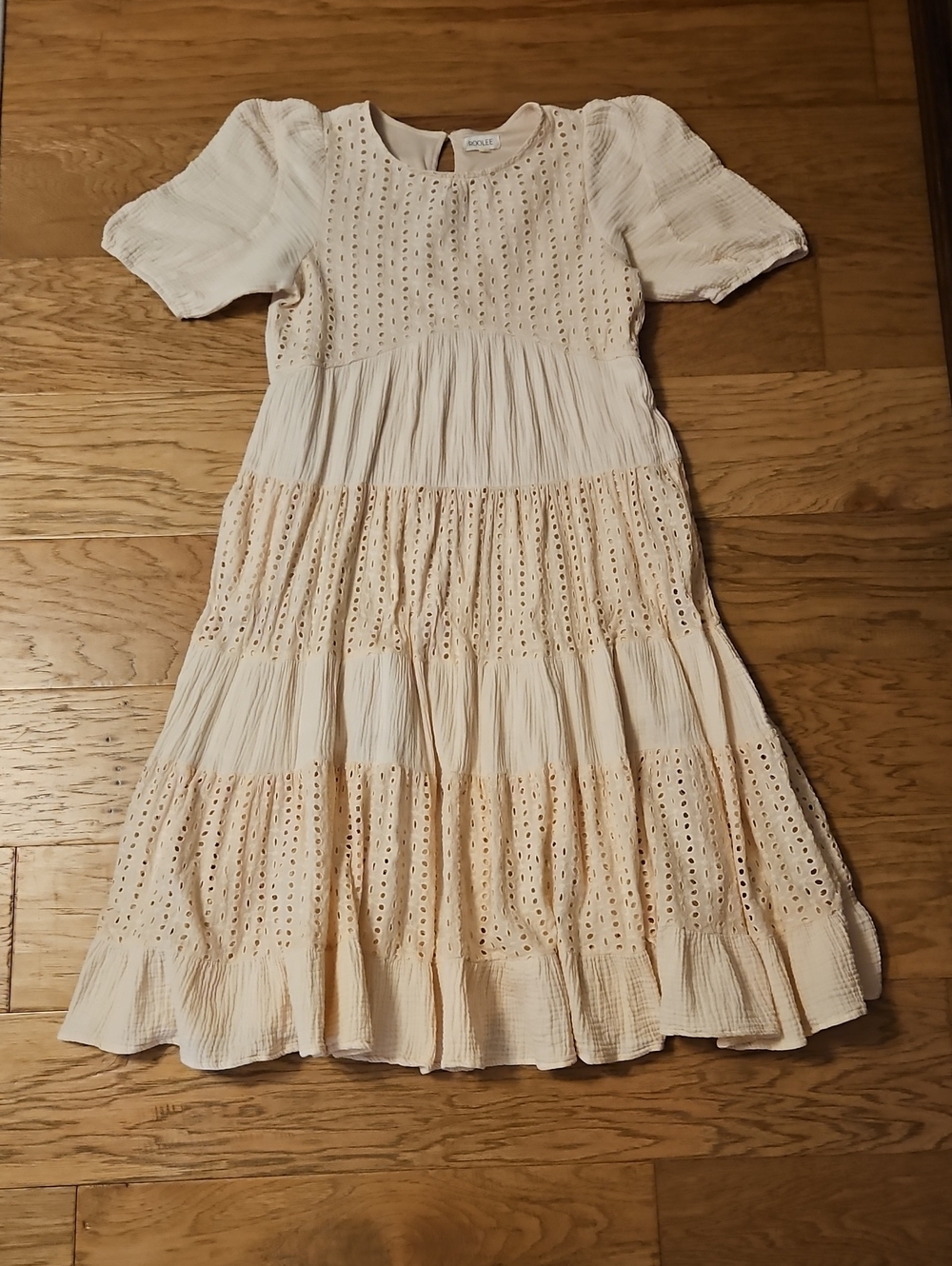 ROOLEE Guaze Eyelet Dress Peach Size Large Light Salmon Embroidered